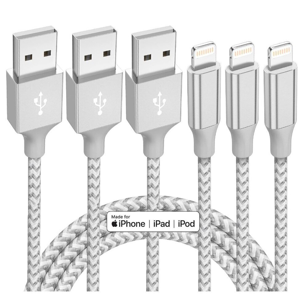 iPhone Charger 3 Pack 10 ft Apple MFi Certified Lightning Nylon Braided Cable Fa
